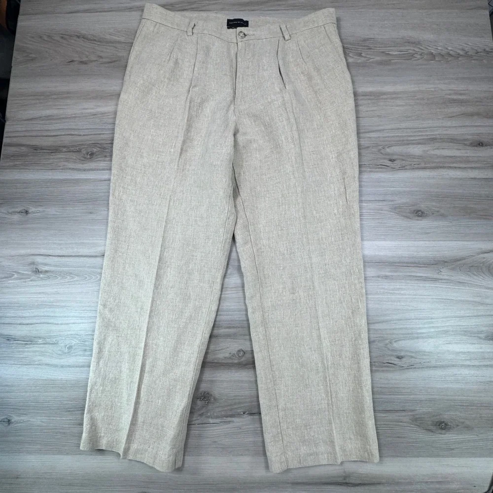 Dockers Premium D3 Classic Fit Linen Cotton Pleated Pants Mens 38x30 Beige Khaki